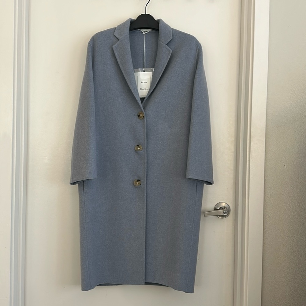 Acne Studios single breasted light blue melange wool & cashmere coat